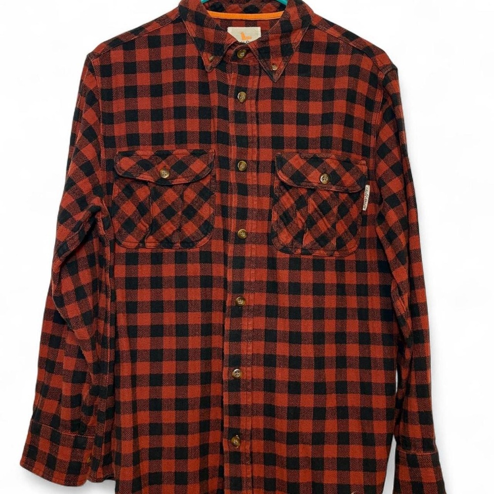 Vintage Field & Stream orange/black plaid flannel work shirt